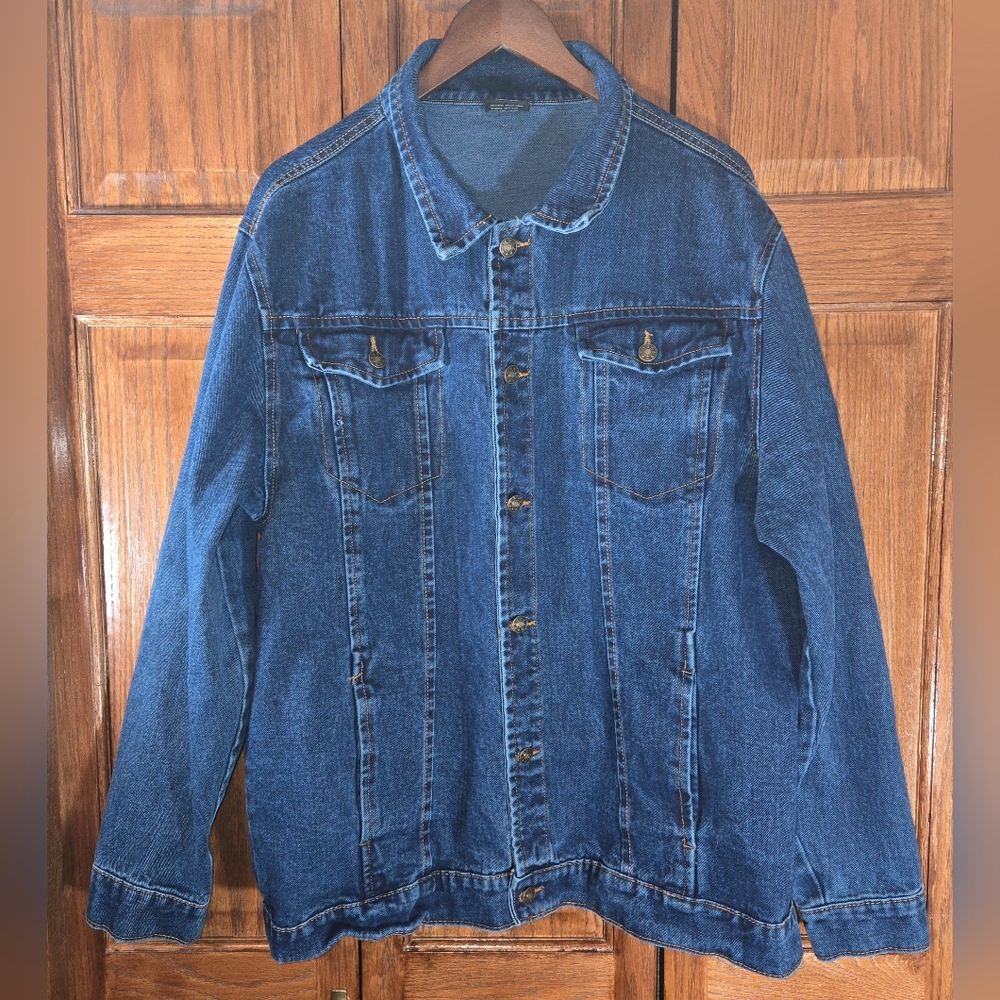 Original Deluxe Blue Denim Jacket Pockets Button Front Seam Detail,  sz …